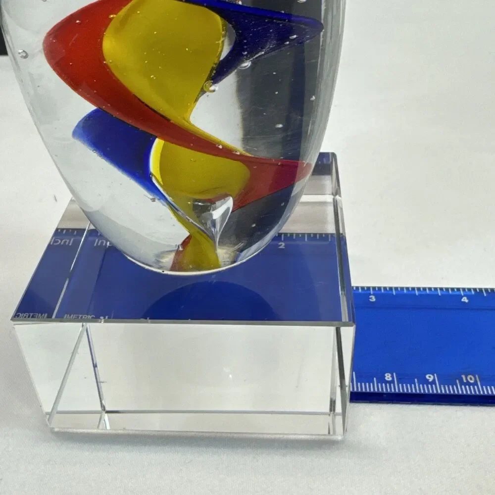 Color Spiral Art Glass Paperweight Award Desk Decor Hand Blown Glass Art